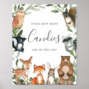 Poster Baby shower Woodland Devinez combien de bonbons