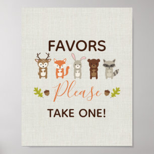 Poster Baby shower Woodland Faveurs S'Il Vous Plaît Prend