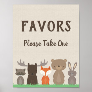 Poster Baby shower Woodland Faveurs S'Il Vous Plaît Prend
