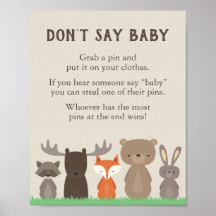 Poster Baby shower Woodland ne pas dire Baby Game Sign