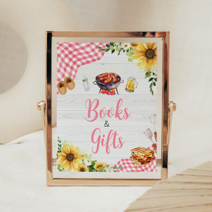 Poster Baby showers BBQ de tournesol rose Livres et cadea