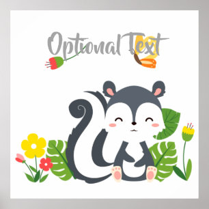 Poster Baby Skunk, Papillon & Fleurs