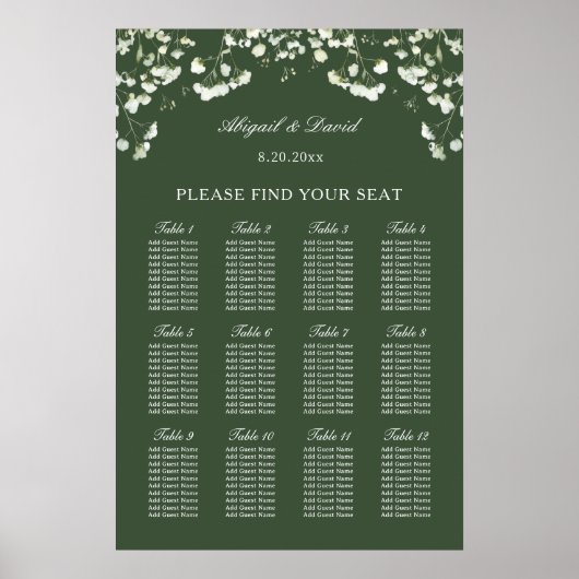 Poster Baby's Breath on Sage Green Wedding Seating Chart (Devant)
