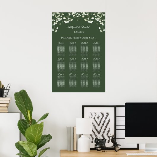 Poster Baby's Breath on Sage Green Wedding Seating Chart (Bureau à domicile)