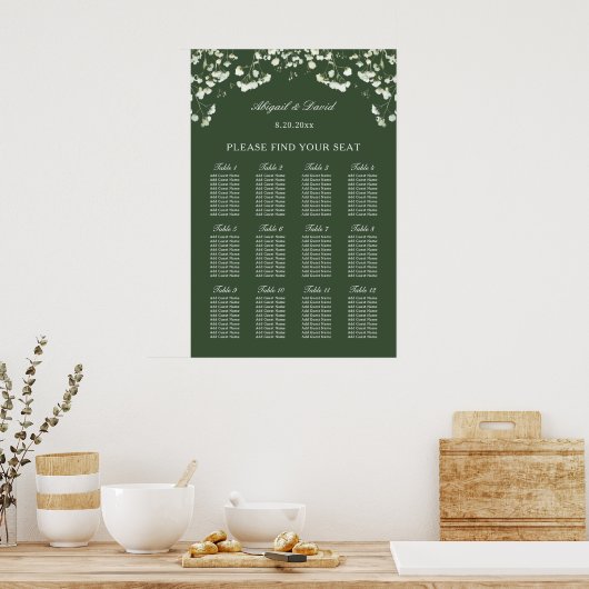 Poster Baby's Breath on Sage Green Wedding Seating Chart (Cuisine)