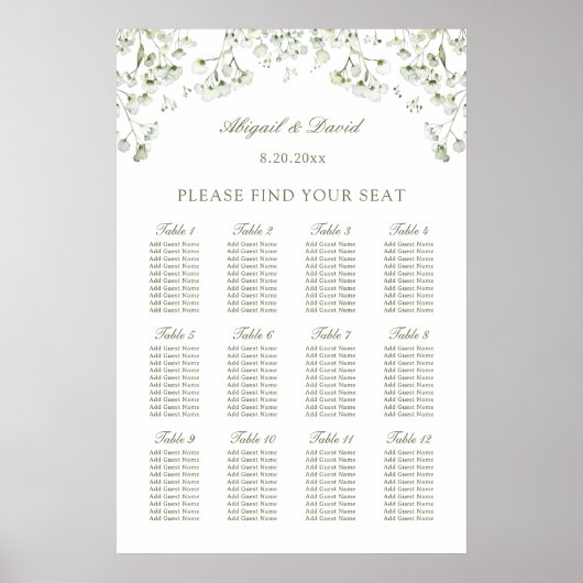 Poster Baby's Breath Wedding Seating Chart (Devant)