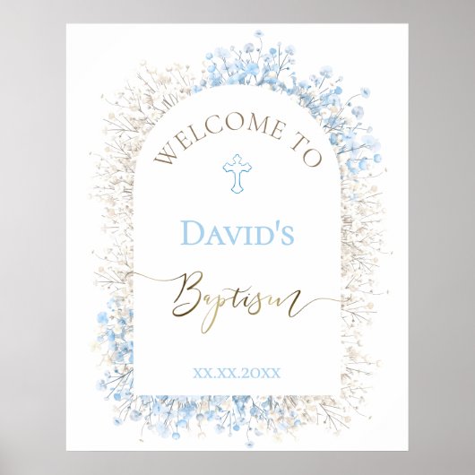Poster Baby's Breath white blue Baptism welcome (Devant)
