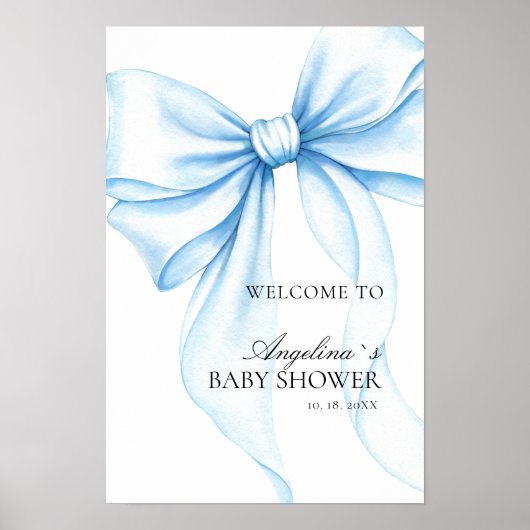 Poster Babyshower met delicate strik. (Voorkant)