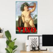 Poster Bacchus boire du vin, VINO (Bureau à domicile)