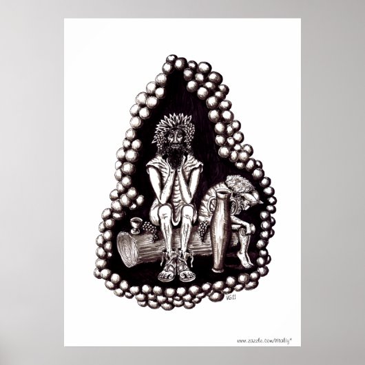 Poster Bacchus dieu du vin dessin noir et blanc (Devant)