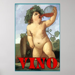Poster Bacchus drinking wine, VINO