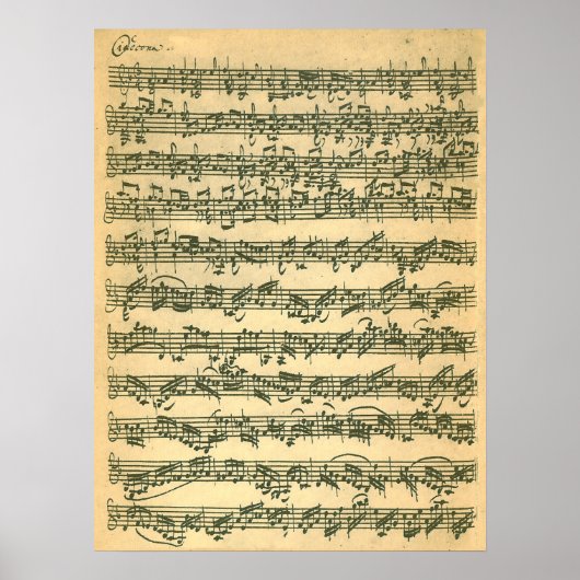 Poster Bach Chaconne Première page Manuscrit Télécopieur (Devant)