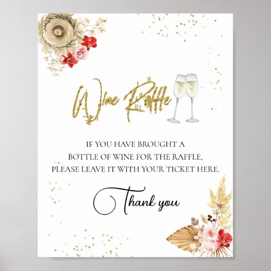 Poster Bachelorette Boho Cocktail Vin Raffle Jeu (Devant)