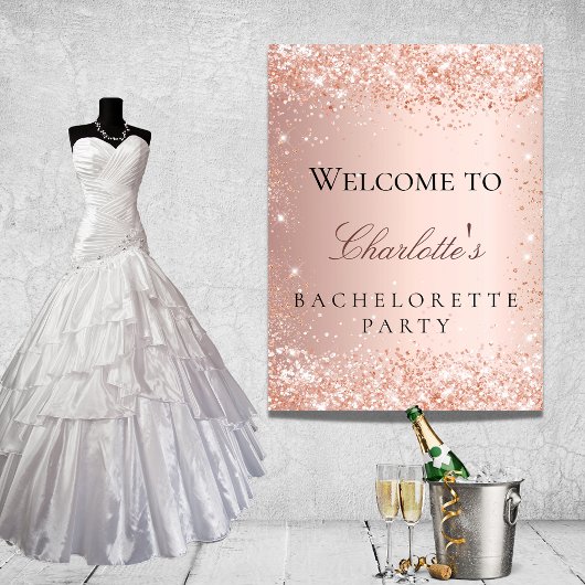 Poster Bachelorette fête rose or blush parties scintillan