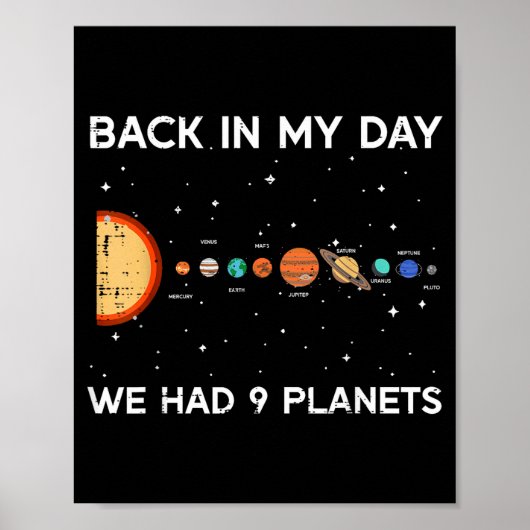 Poster Back In My Day We Had 9 Planets Funny Galaxy Space (Devant)