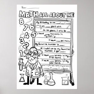 Poster Back To School! Color Your Own All About Me MATH