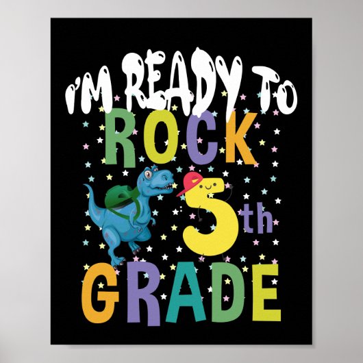 Poster Back to School I'm Ready To Rock 5th Grade Dino (Devant)