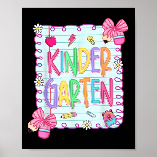 Poster Back To School Kindergarten Coquette Pencil Bow Te (Devant)