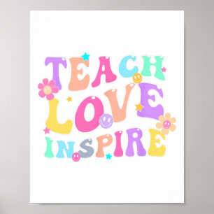 Poster Back to School Teach Love Inspire Retro Teachers