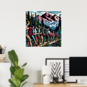 Poster Backpacking People Randonnée Trail à travers les m (Bureau à domicile)