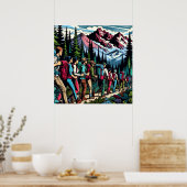 Poster Backpacking People Randonnée Trail à travers les m (Cuisine)