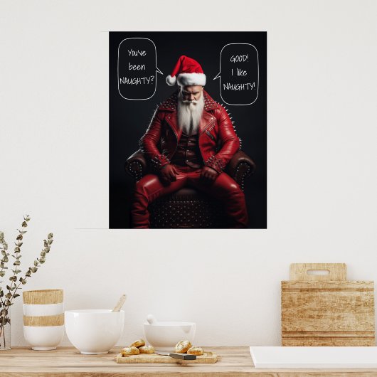 Poster Badass cool Père Noël En Cuir Rouge Aime Ça Mauvai (Cuisine)