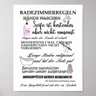 Poster Badezimmerregeln - Regeln fürs Bad