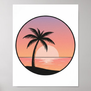 Poster Badge de plage au coucher du soleil – Dessin minim