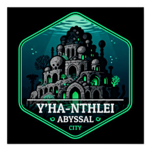 Poster Badge de voyage vintage de la cité abyssale Y’ha-n