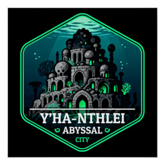 Poster Badge de voyage vintage de la cité abyssale Y’ha-n