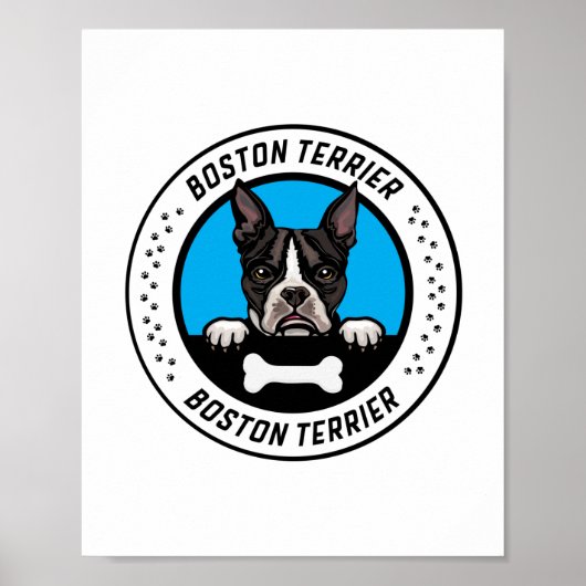 Poster Badge d'illustration de Boston Terrier Peeking (Devant)