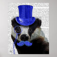 Badger avec chapeau bleu et moustache