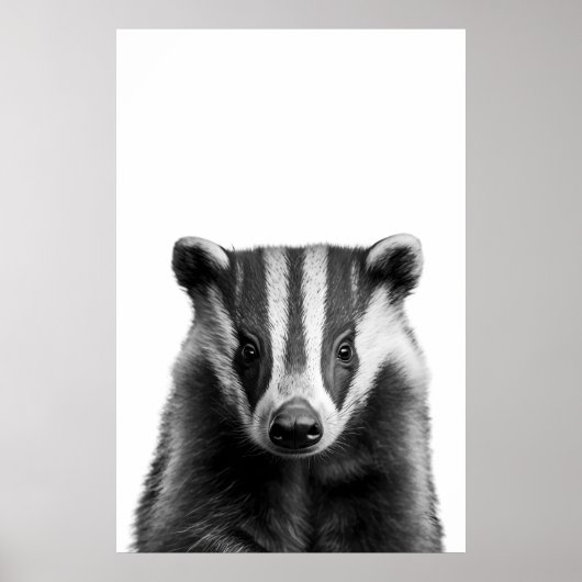 Poster Badger Woodland Modern Portrait noir blanc (Devant)