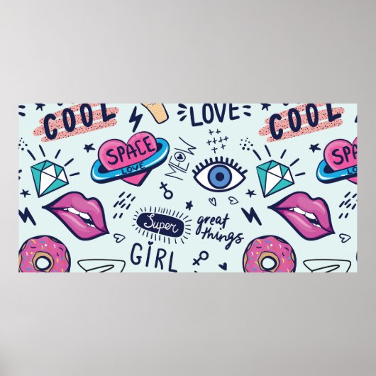 Poster Badges de patchs mode. Motif sans couture avec g r (Devant)