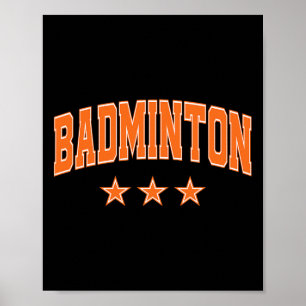 Poster Badminton All Orange Stars Clic Retro Varsity Text