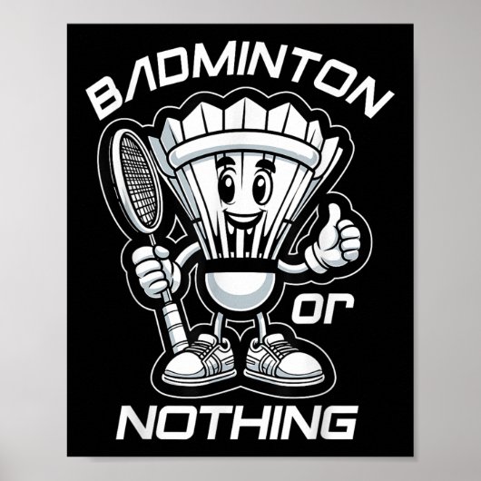 Poster Badminton Forever Cartoon Shuttle Et Racket Graphe (Devant)
