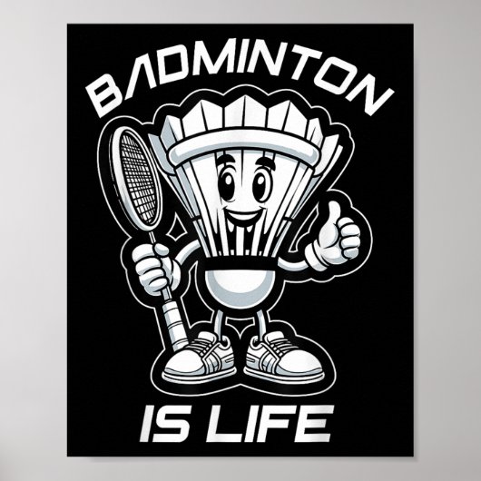 Poster Badminton Forever Cartoon Shuttle Et Racket Graphe (Devant)
