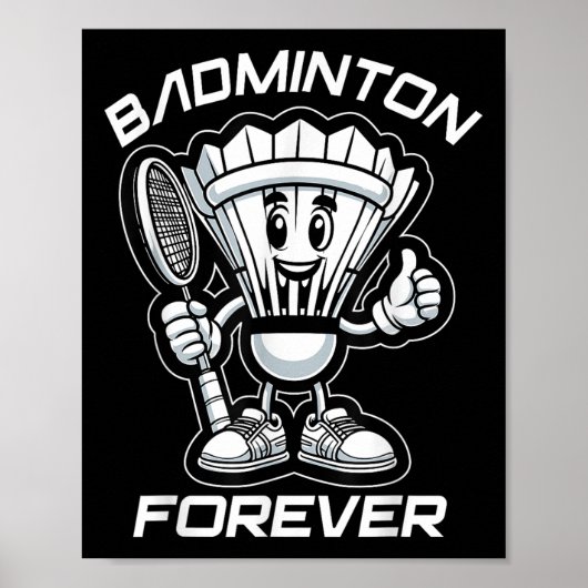 Poster Badminton Forever Cartoon Shuttle Et Racket Graphe (Devant)