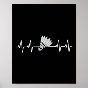 Poster Badminton Heartbeat Pulse Love Badminton Players