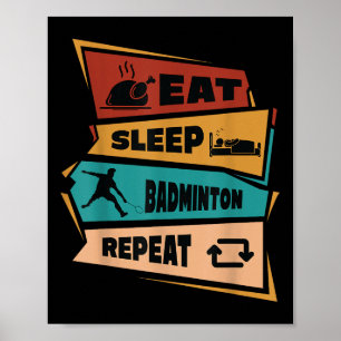 Poster Badminton Jeu Répéter Shuttle Retro Badminton Joue