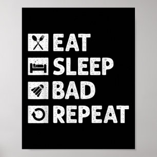 Poster Badminton Mange Sleep Répéter Funny Shuttle Meme