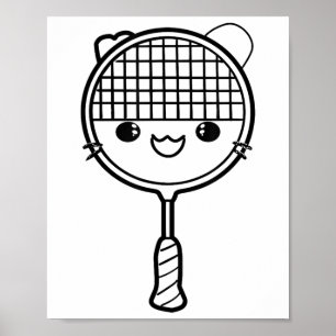 Poster Badminton Racket Cartoon Look Shuttle Jeu