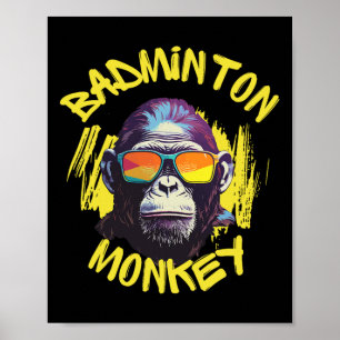Poster Badminton Singe Avec Racquet Navette Jungle Sport