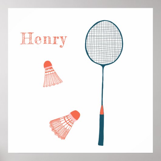 Poster Badminton vintage Imprimer NOM DE BÉBÉ PERSONNALIS (Devant)