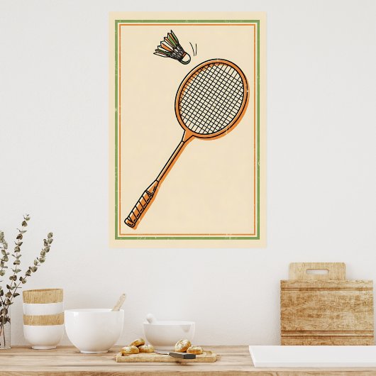 Poster Badminton vintage - Retro Racket Art (Cuisine)