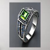 Poster Bague d'argent, pierre verte et bleue | Art AI (Devant)