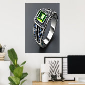 Poster Bague d'argent, pierre verte et bleue | Art AI (Bureau à domicile)