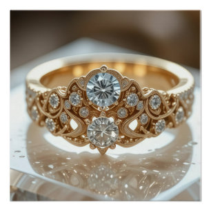 Poster bague diamant scintillant or