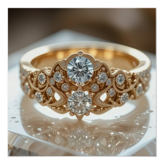 Poster bague diamant scintillant or (Devant)