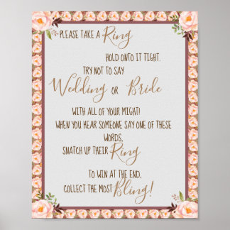 Poster Bague sur Fête des mariées à cadre floral